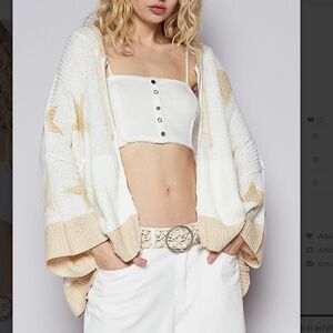 POL Cream & Beige Star Knit Open Cardigan